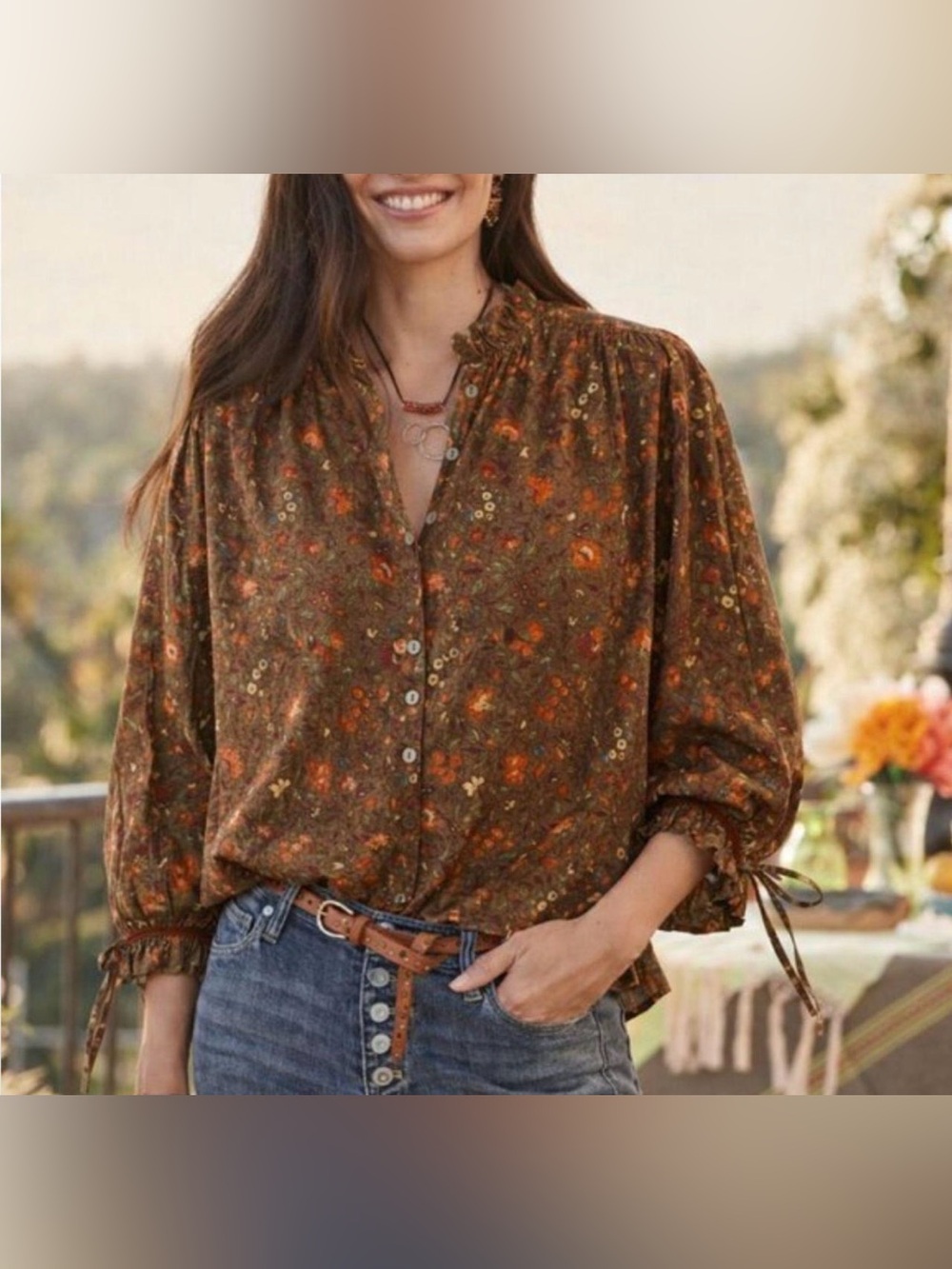 NWOT- Sundance Ashton 100% Cotton Ruffled Floral Top
